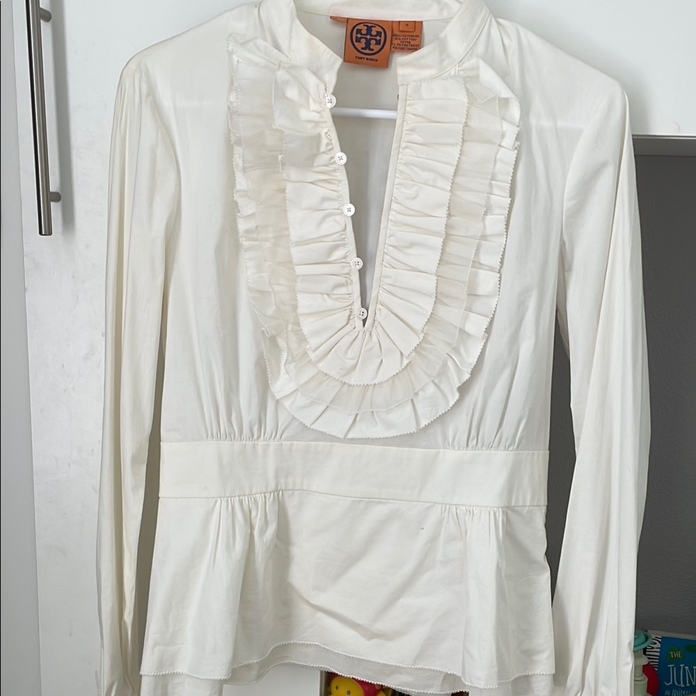 Tory Burch White Ruffle Blouse